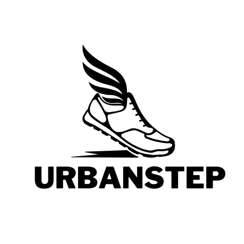 Logo of 'Urbanstep' with a running shoe and wings on a white background