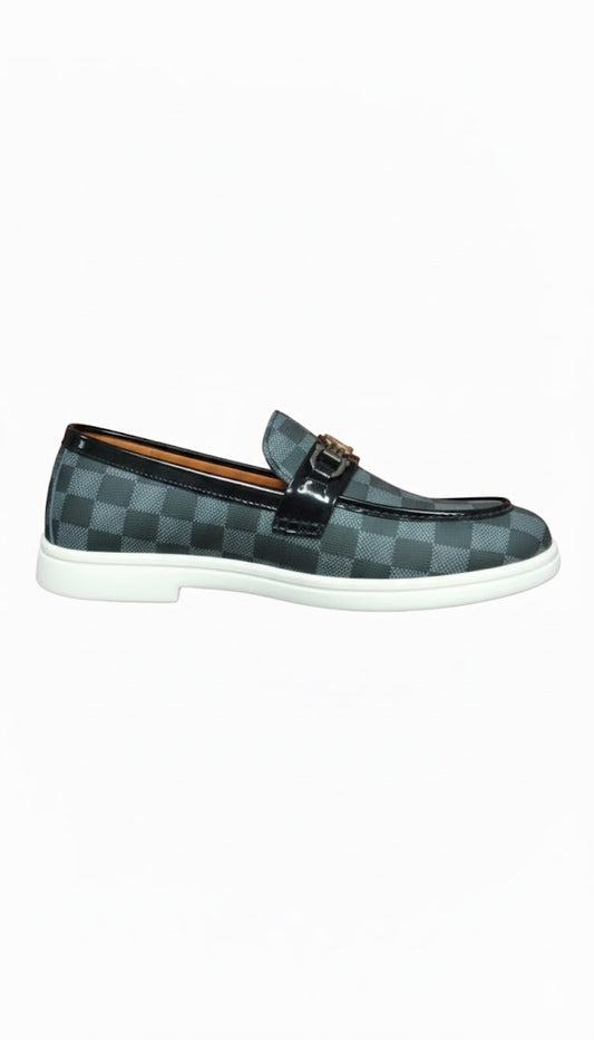 Stylish Checkered Slip-On Loafer with Metal Buckle